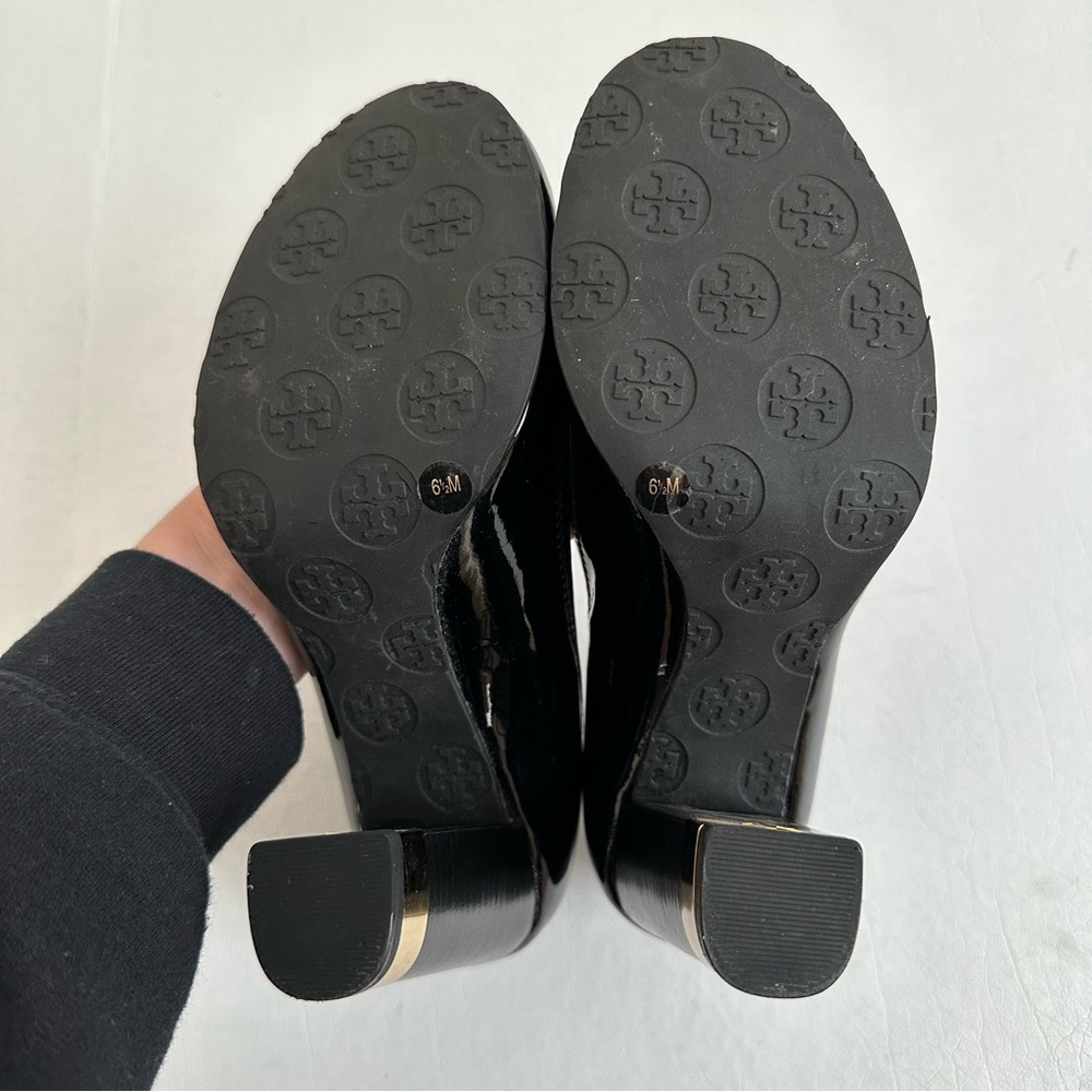 Tory Burch Black Patent Heels with Gold Detail - Picture 9 of 16
